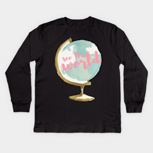 See the World Watercolor Globe Kids Long Sleeve T-Shirt